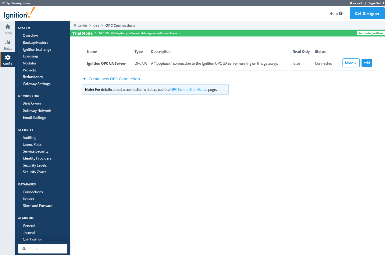 Create new OPC Connection