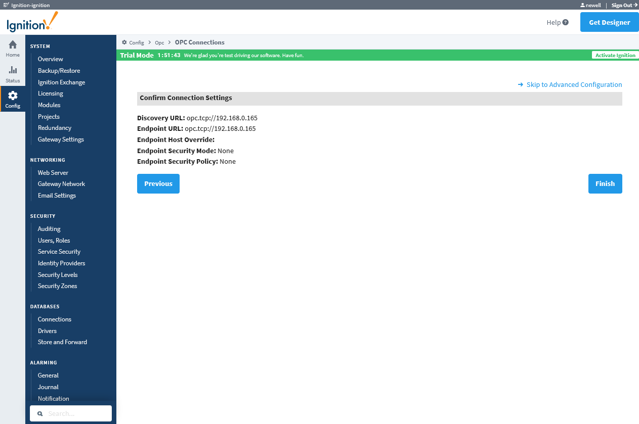 OPC-UA Config Screenshot