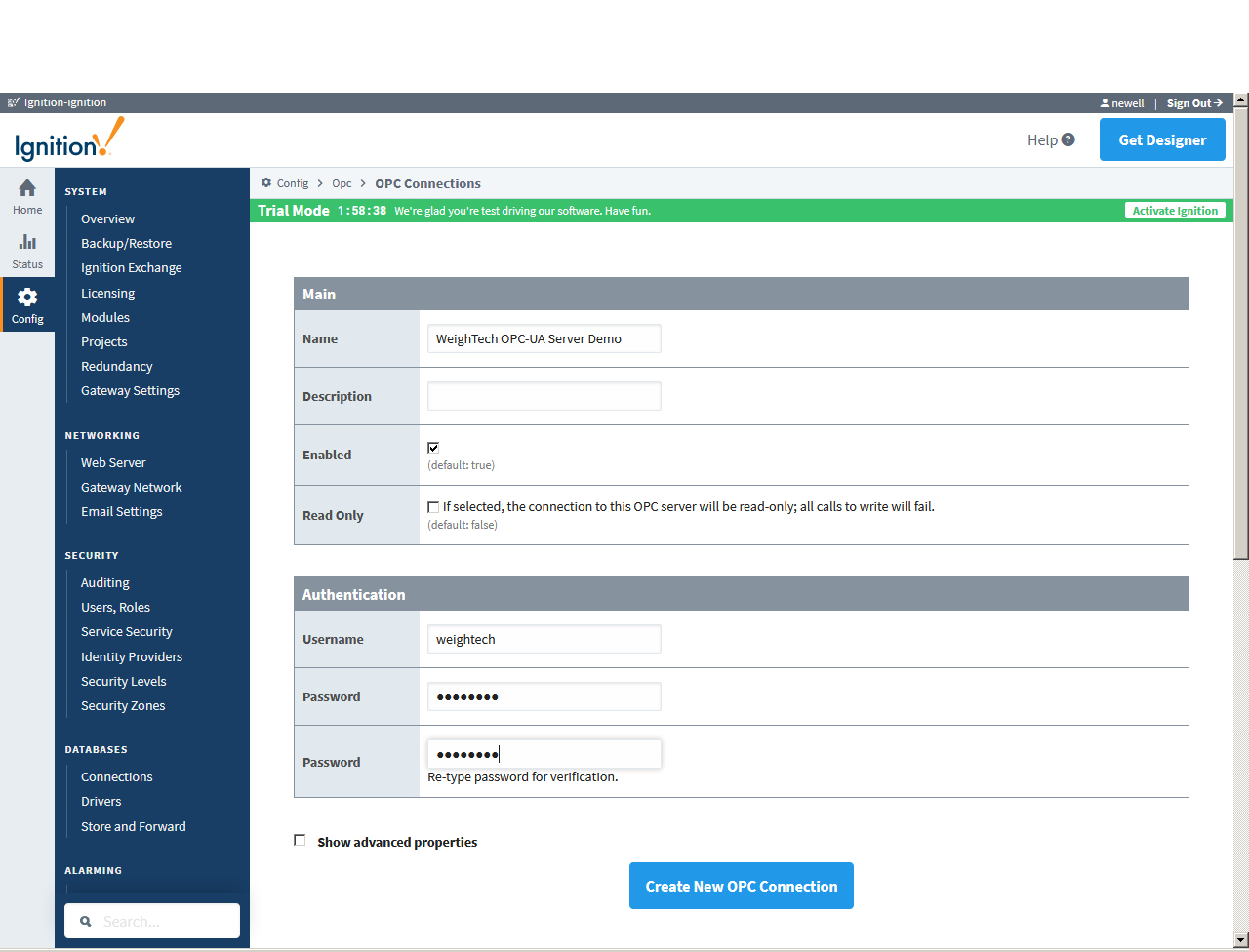 Rename/Enable OPC Connection